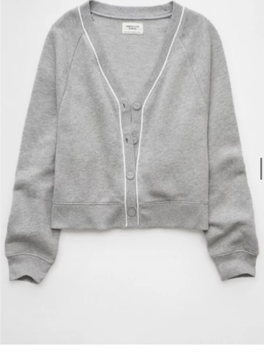 American Eagle Outfitters Light Gray V-Neck Button Sweatshirt Cardigan